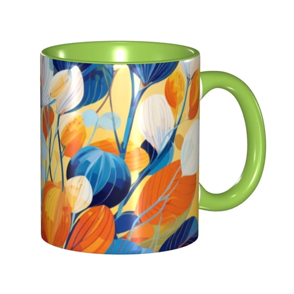 Fall Vibe Plant Blooming Coffee Mug Fun Custom Ceramic Mugs 11oz Green