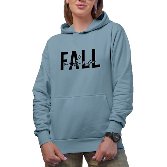 Fall Vibes, Autumn Season Feeling Themed Merch Gift, Light Blue Hooded Sweatshirt or Hoodie, Small