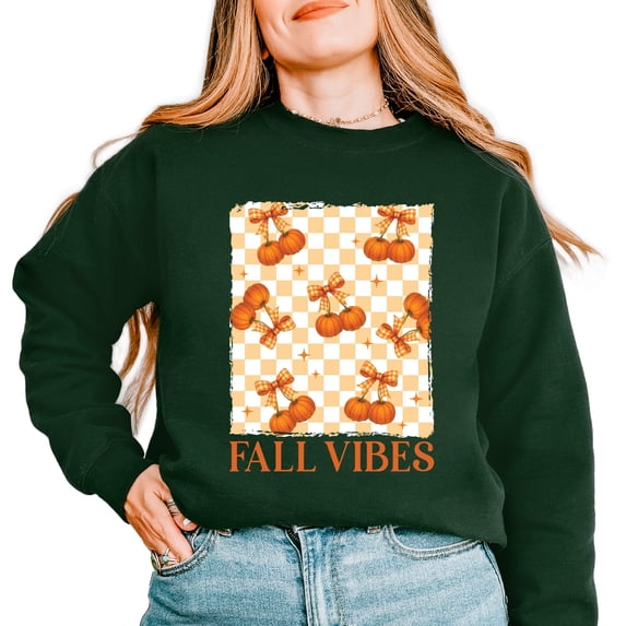 Fall Vibes Checked Pumpkins - Women's Graphic Sweatshirt