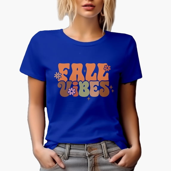 Fall Vibes, Flowers Art Merch Gift, Royal Blue T-Shirt, Medium