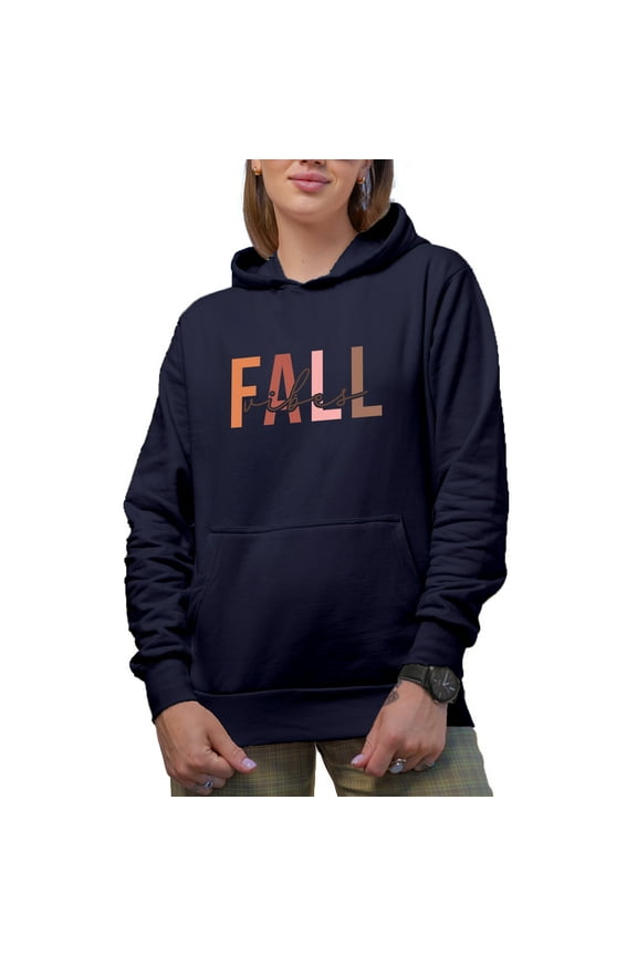 Fall Vibes, Merch Gift, Navy Blue Hooded Sweatshirt or Hoodie, Large