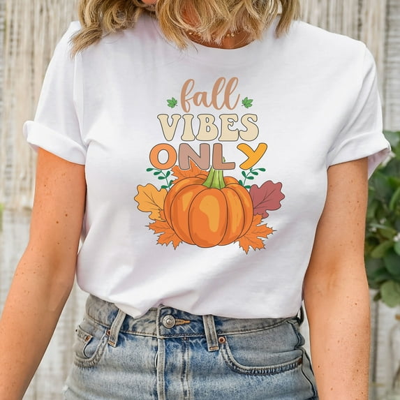 Fall Vibes Only Shirt, Cute Fall Shirt, Fall Graphic, Pumpkin Fall Shirt, Farmhouse Fall Shirt, Thanksgiving Shirt, Autumn Shirt (Colors:Natural; Sizes:S;)