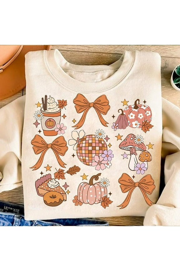 Fall Vibes Pumpkin Sweatshirt, Groovy Autumn Thankful Mama Crewneck, Coquette Hey Pumpkin Thanksgiving Sweater