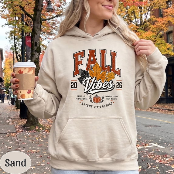 Fall Vibes Pumpkin and Maple Leaves Unisex Classic Hoodie, Cotton-Poly ...
