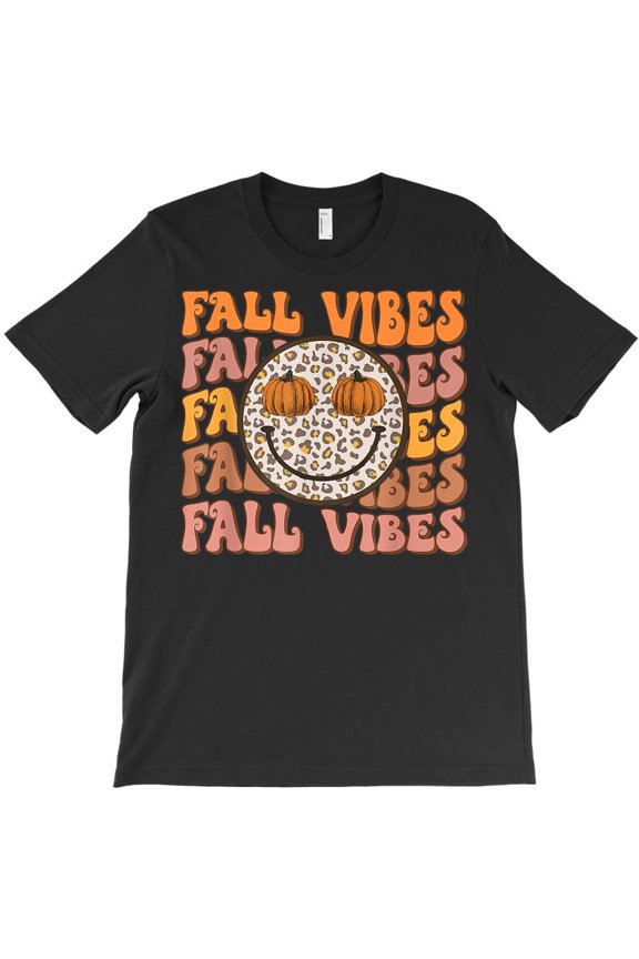 Fall Vibes Retro Groovy Fall Autumn Funny Leopard Happy Face Themed H48152 Unisex T-Shirt, Up to 5XL Available