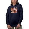 thumbnail image 1 of Fall Vibes, Retro Groovy Wavy Text Art, Navy Blue Hooded Sweatshirt or Hoodie, Medium, 1 of 5