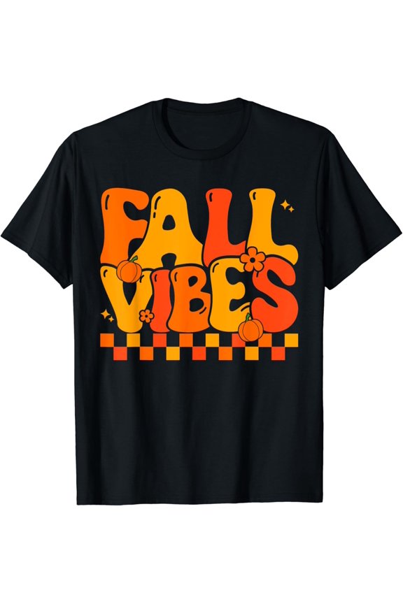 Fall Vibes Vintage Groovy Fall Season Retro Leopard Autumn T-Shirt