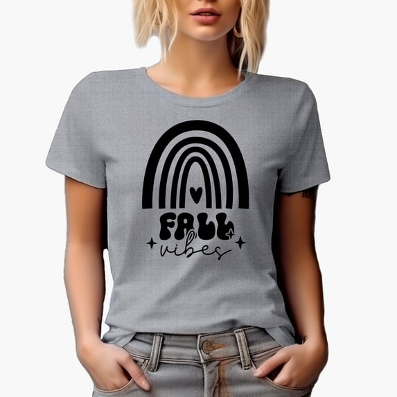 Fall Vibes with Boho Rainbow Art Merch Gift, Heather Grey T-Shirt, 2XL