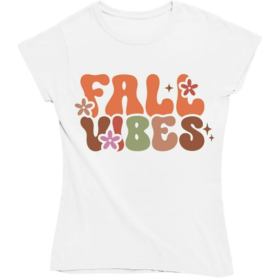 Fall Vibes with Flowers Sparkles Groovy Retro Fall Autumn T-Shirt