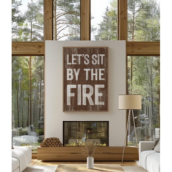 Fall Wall Art Rustic Campfire Scene Faux Weathered Wood, Unframed Paper Print
