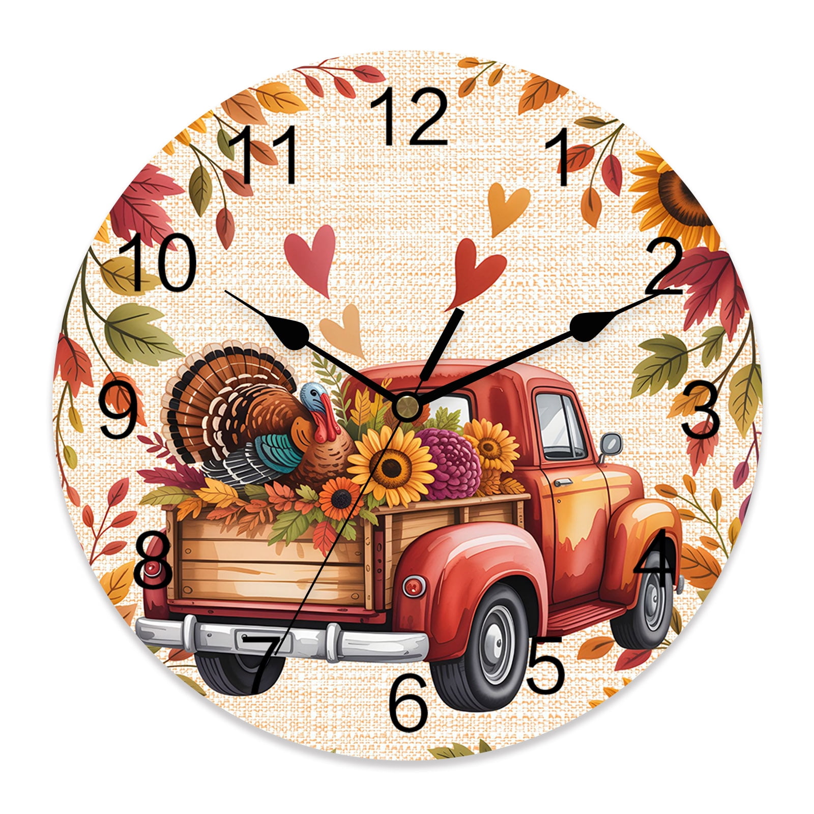 Pvc Leaves Fall Wall Clock Turkey Truck Clocks PVC Silent Non-Ticking Battery ...