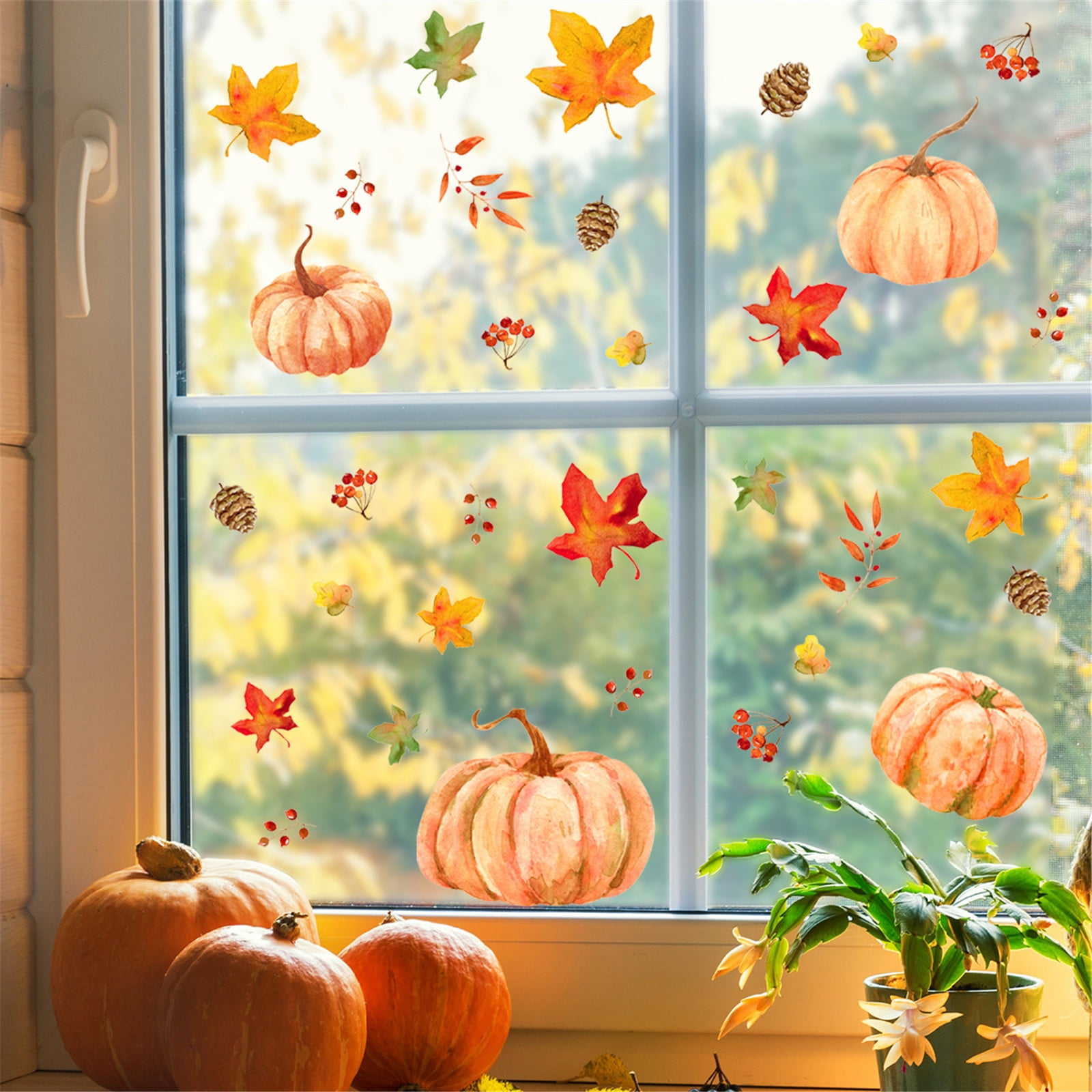 Fall Wall Decals - Maple Tree, Birds, Pumpkin Peel & Stick Wall Art, Autumn Thanksgiving Decor For Living Room, Bedroom (3 Sheets, 11.8x35.4in Each)