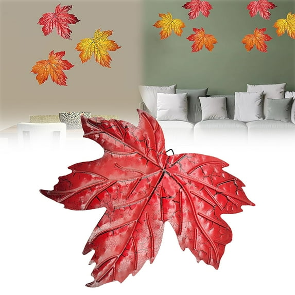 Fall Wall Decor Metal Maple Leaf Wall Sculpture Garden Fence Decor Red Metal Maple Leaf Thanksgiving Day Autumn Harvest Festival Home Decor