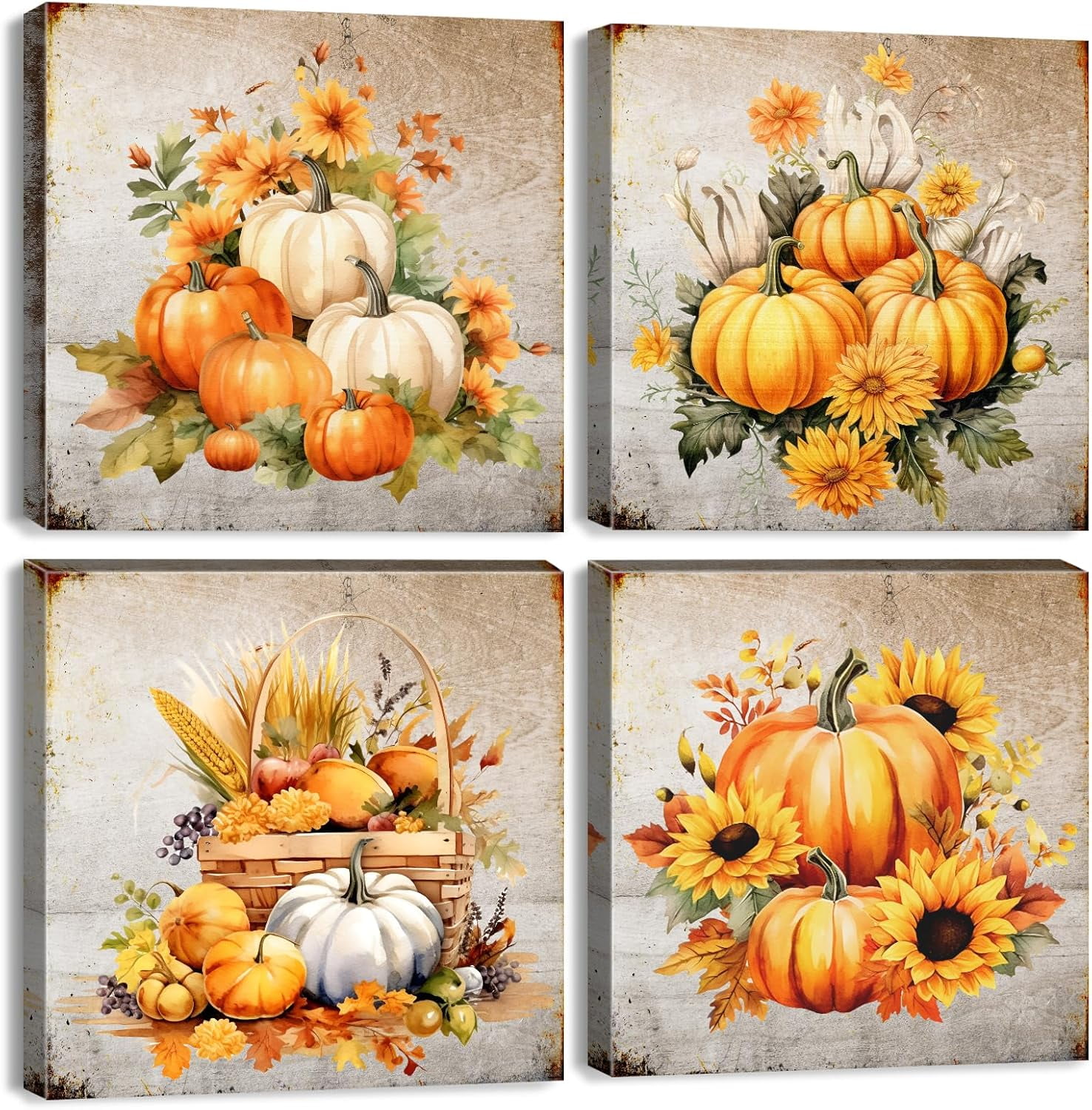 Fall Wall Decor Pumpkin Canvas Wall Art Rustic Sunflower Pictures ...