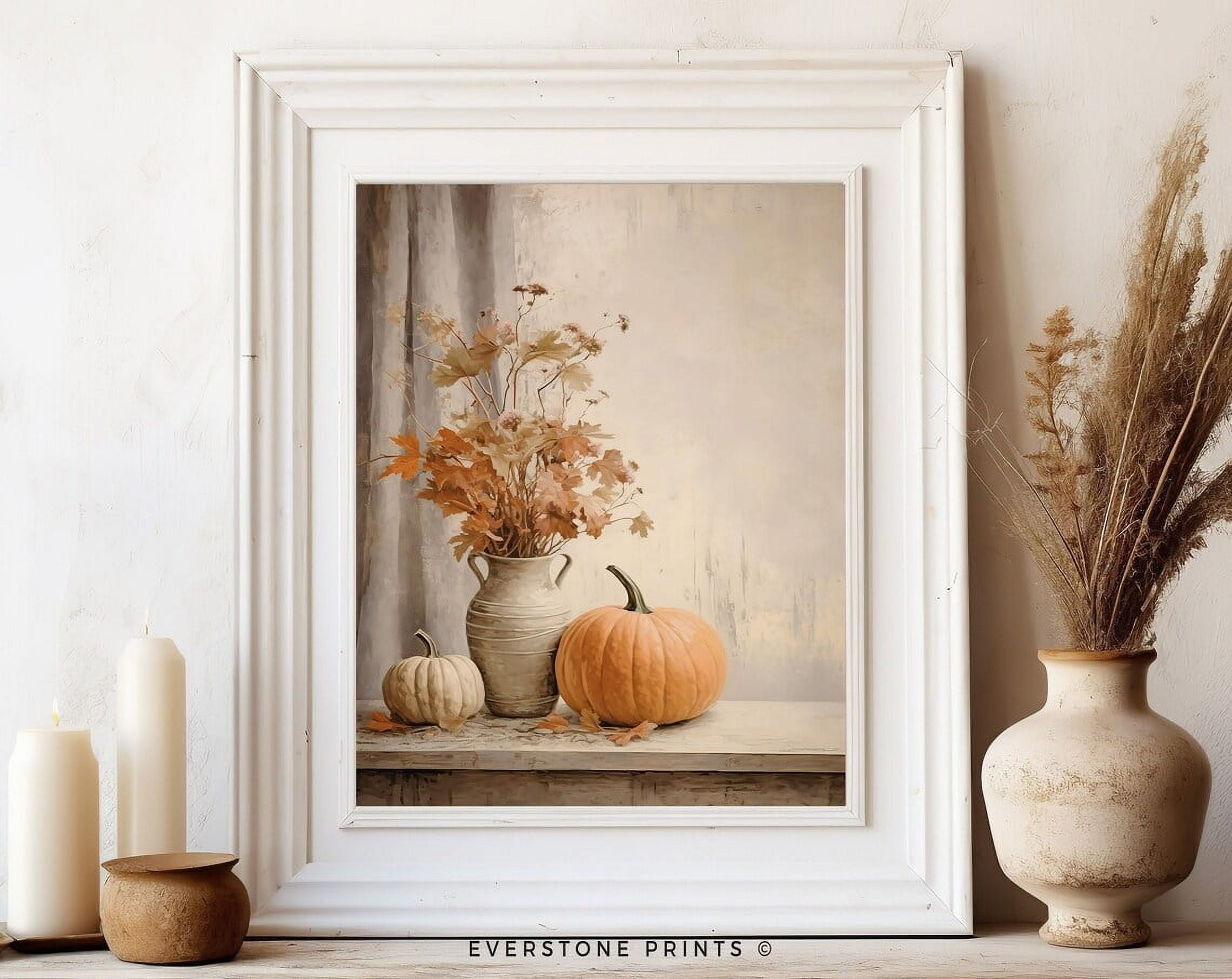 Fall Wall Decor Pumpkin Still Life Painting, Rustic Fall Art, Vintage ...