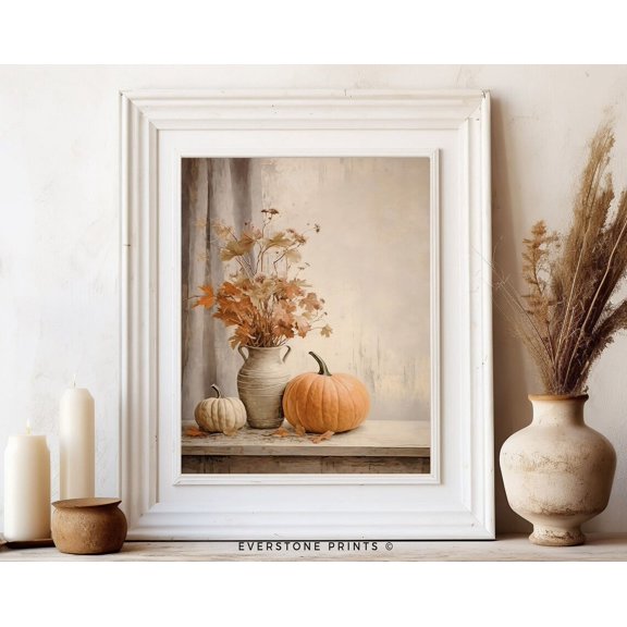 Fall Wall Decor Pumpkin Still Life Painting Rustic Fall Art Vintage Autumn Wall Print Autumn Decor Thanksgiving Print Wall Art Modern Wall Decor