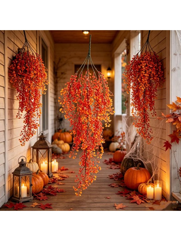 Fall Wall Flowers Artificial Hanging Vine Faux Lily Decor Lifelike Petals and Hassle-Free Mounting for Wall Display Restaurant Setting and Home Entryway