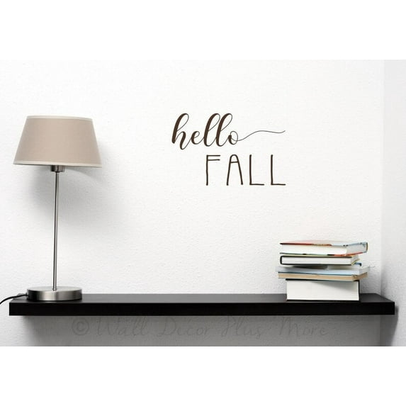 Fall Wall Stickers Hello Fall Vinyl Lettering Art Decals Autumn Home Decor 12x8-Inch Chocolate Brown