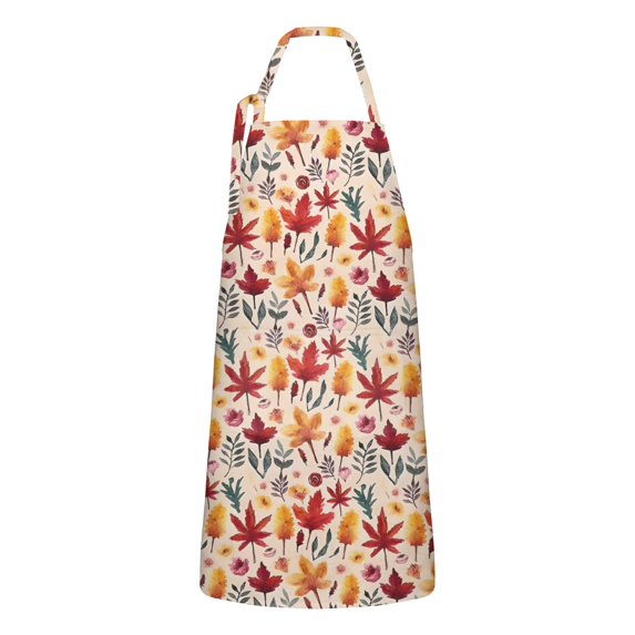 Fall Watercolor Autumn Leaves Pattern Apron-Garden Aprons for Women with Pockets-Cotton Linen Waterproof Kitchen Cooking Gardening Aprons Adjustable for Kitchen,Cooking,BBQ and Salon 33"x27"