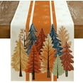 thumbnail image 1 of Fall Watercolor Trees & Maple Leaves Striped Table Runner 13x108 Inch, Rustic Farmhouse Autumn Thanksgiving Decor for Kitchen, Dining, Indoor/Outdoor Holiday Dinner Party Orange GT157-108, 1 of 6