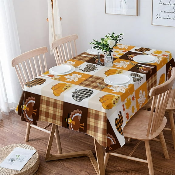 Fall Waterproof Tablecloth Thanksgiving Farm Rectangle Washable Table Cloths Retro Pumpkin Turkey Maple Leaves Oil Proof Table Cover for Kitchen /Party/Holiday Buffalo Plaid Patchwork,60x102in