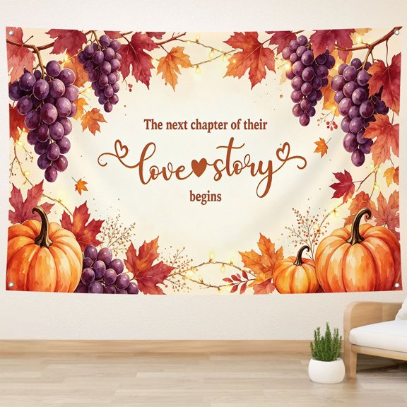 Fall Wedding Backdrop The Next Chapter of Their Love Story Begins Background Autumn Pumpkin Maple Leaves Grape Engagement Party Decorations Banner Photo Studio Props