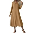 thumbnail image 1 of Fall Wedding Guest Dress Plus Size V-Neck Solid Color Casual Pocket Long Dress(Brown 2XL), 1 of 8