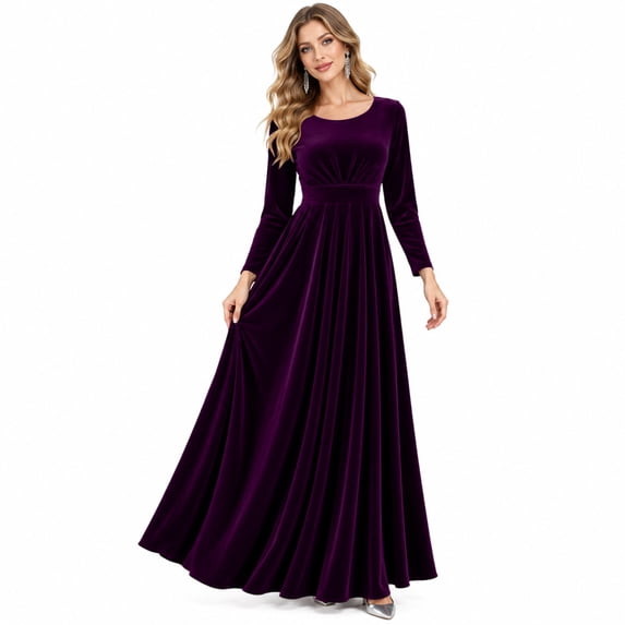 Fall Wedding Guest Dresses for Women Crew Neck Long Sleeve Solid Work ...