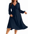 thumbnail image 1 of Fall Wedding Guest Dresses for Women Plus Size V Neck Long Sleeve Tie Front Cocktail Maxi Dress with Pockets, 1 of 5