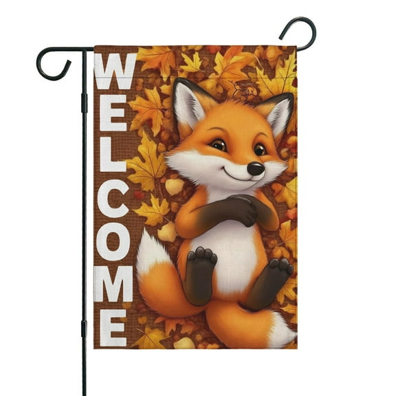 Fall Welcome Animal with Leaves Fall Garden Flags 12.5"x18" Double Side,Small Yard Flags for Outside,Outdoor Fall Decor,Autumn Funny Garden Flag Yard Decoration