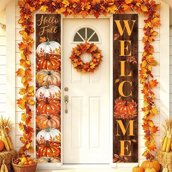 Fall Welcome Banner Porch Sign Hello Fall Banner Front Door Outdoor Decor
