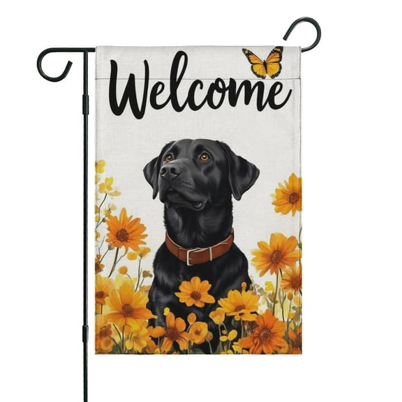 Fall Welcome Black Labrador with Butterfly and Flowers Fall Garden Flags 12.5"x18" Double Side,Small Yard Flags for Outside,Outdoor Fall Decor,Autumn Funny Garden Flag Yard Decoration