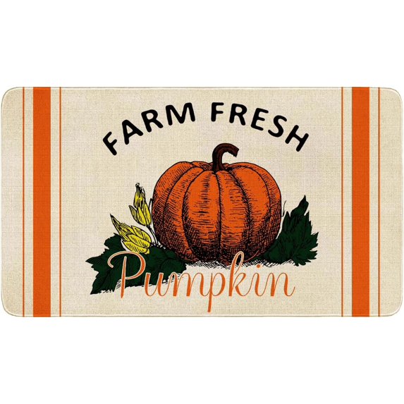 Fall Welcome Decorative Door Mat, Pumpkin Doormat Thanksgiving Decor Rustic Yard Floor Mat Switch Mat for Indoor Outdoor 17 x 29 Inch, F-J-M-D-S018-06