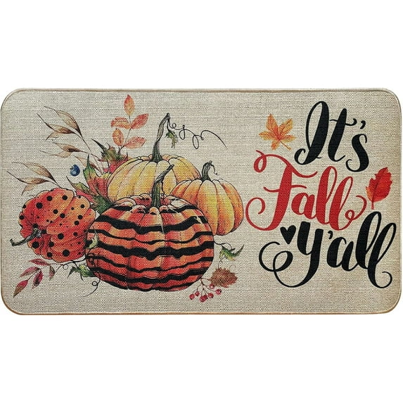 Fall Welcome Door Mat 17 X 30 Inch It’s Fall Y’All Doormat for Indoor Outdoor Entrance Floor Non Slip Rubber Mat Autumn Thanksiving Decor