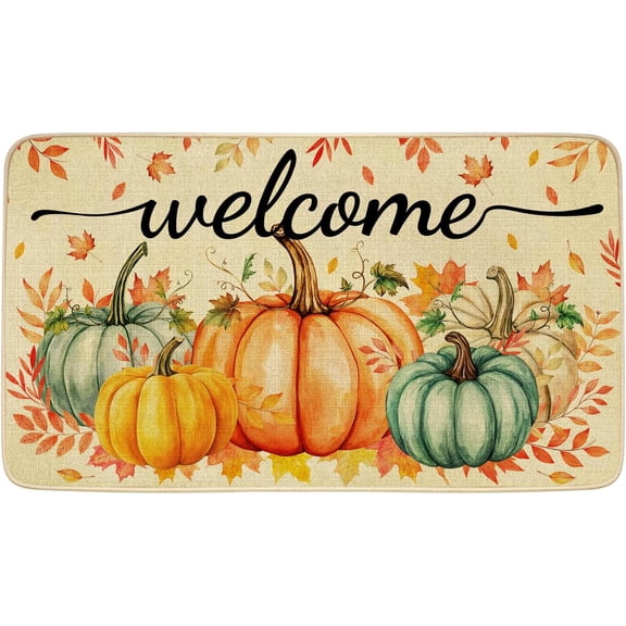 Fall Welcome Door Mat, Pumpkin Autumn Doormat Indoor Outdoor Non-Slip Mat for Home Entrance, Outside Entry, Floor, Patio 17x30 Inches (Pumpkin 1)