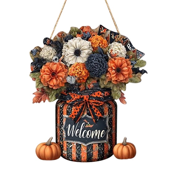 Fall Welcome Door Sign Halloween Thanksgiving Pumpkin Hanging Decor Fall Wooden Sign Halloween Decorations Pumpkin Maple Leaves Door Hanger for Outdoor Farmhouse Porch