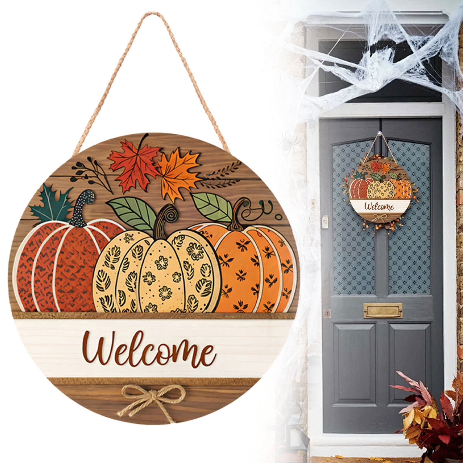 Welcome Sign Fall Decor Fall Welcome Door Sign, Pumpkin Wooden Hanging Sign, Fall Door Hanger ...