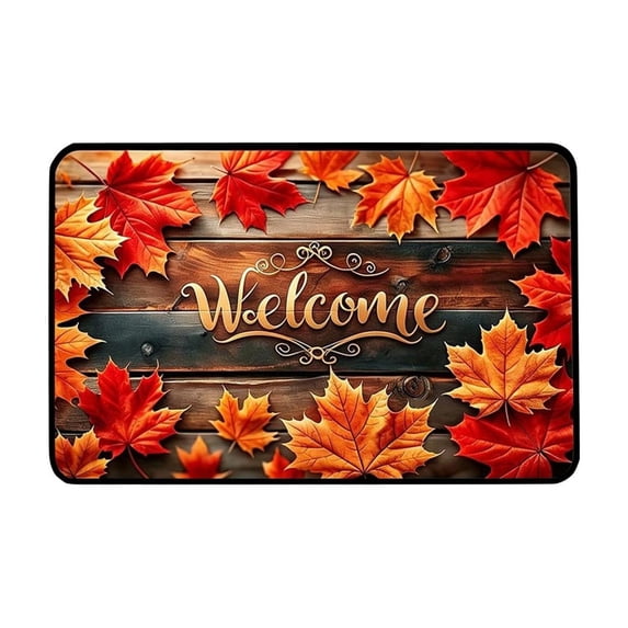 Fall Welcome Doormat,Autumn Maple Leaf Decorative Entry Floor Mat Non‑slip Backing for Front Porch Harvest‑Themed Home Decor
