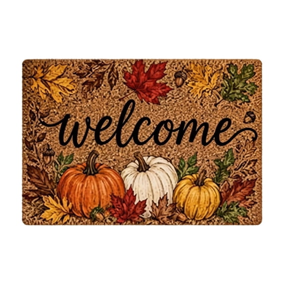 Fall Welcome Doormat,Autumn Pumpkin Decorative Entry Floor Mat Non‑slip Backing for Front Porch Harvest‑Themed Home Decor