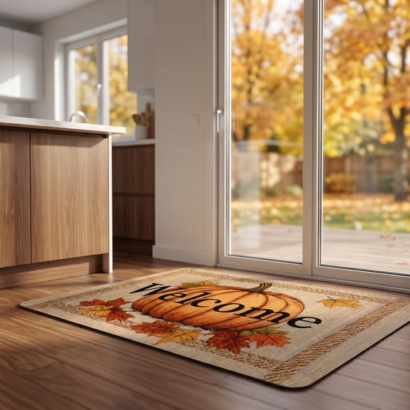 Fall Welcome Doormat, Pumpkin Thanksgiving Floor Mat, Non Slip Indoor Entryway Rug, Mat for Front Door Hallway, Kitchen Mudroom, Porch Entry and Thanksgiving Halloween Home Floor Decor, 20*31in