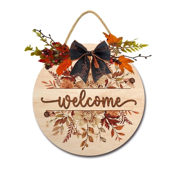 Fall Welcome Front Door Sign Funny Wreaths Hanging Wooden Plaque Decoration Round Rustic Wood Farmhouse Porch Decor for Home Front Door Decor, 12 x 12 Inch