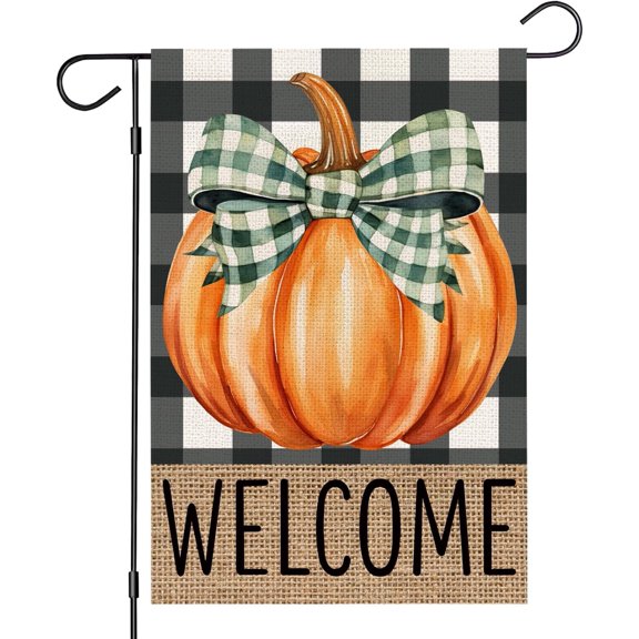Fall Welcome Garden Flag 12x18 Inch, Pumpkin Double Sided Small Decorative Flag for Outside Yard Lawn Outdoor Decoration (Buffalo Plaid-NO.9)