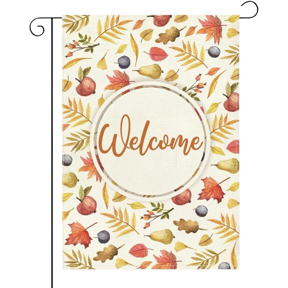 Fall Welcome Garden Flag Autumn Maple Leaf Garden Flag 12x18 Inch Double Sided Fall Thanksgiving Holiday Flags Decorations for Yard Outside Patio (Flay 2110)