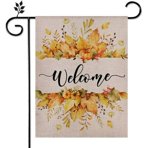 Fall Welcome Garden Flag Floral Thankgiving Double Sided Vertical Rustic Farmhouse Yard Seasonal Holiday Outdoor Decor 12x18 Inch EF141