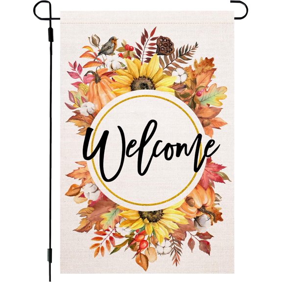 Fall Welcome Maple Leaves Garden Flag 12.5x18 Inch Double Sided for Outside Autumn Welcome Yard Flag Seasonal Holiday Outside Decoration