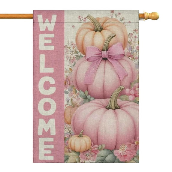 Fall Welcome Pink Pumpkins Fall Garden Flags 28"x40” Double Side,Small Yard Flags for Outside,Outdoor Fall Decor,Autumn Funny Garden Flag Yard Decoration