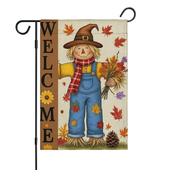 Fall Welcome Scarecrow Leaves Fall Garden Flags 12.5"x18" Double Side,Small Yard Flags for Outside,Outdoor Fall Decor,Autumn Funny Garden Flag Yard Decoration