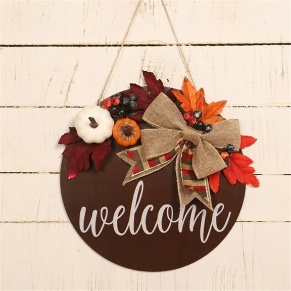 Fall Welcome Sign for Front Door, 12" Farmhouse Maple Leaf Pumpkin Front Door Signs, Thanksgiving Door Porch Decor, Seasonal Wooden Home Sign Home Decoration