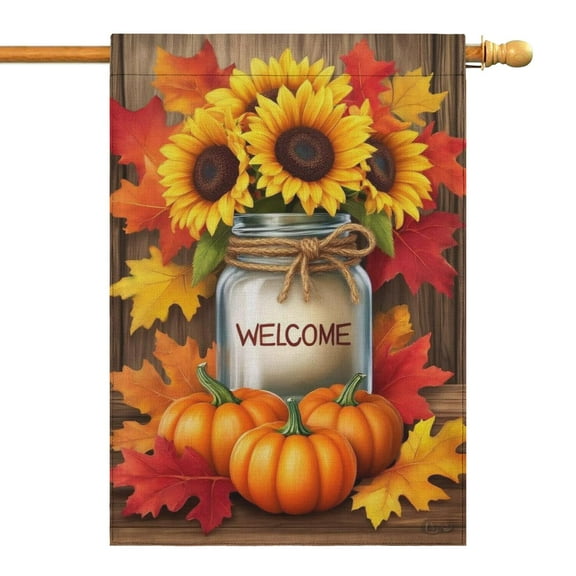 Fall Welcome Sunflowers Pumpkins Leaves Fall Garden Flags 28"x40” Double Side,Small Yard Flags for Outside,Outdoor Fall Decor,Autumn Funny Garden Flag Yard Decoration