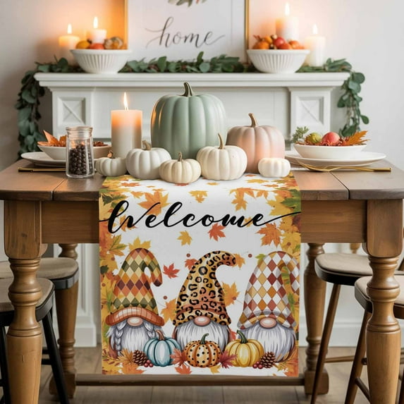 Fall Welcome Table Runner, Autumn Thanksgiving Kitchen Dining Table Decoration for Home Party Decor 13x72 Inches